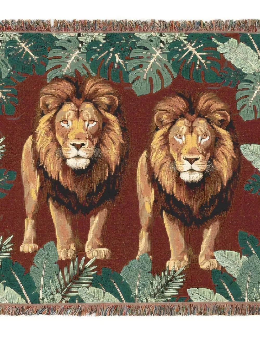 Woven Lion Blanket Tapestry - Brown and Green 3 Sizes Available $52, $72, $99